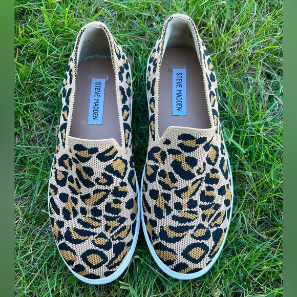 Steve Madden Shoes - Steve Madden Leopard Knitted Print Chunky Platform Slip on Sneakers Size 8